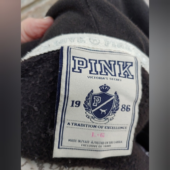 ⭐ Y2K! ⭐Victoria's Secret Love Pink Varsity Hoodie Black L - Picture 5 of 5